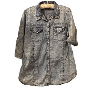 Gambini Women's Light Blue Chambray Embellished Tunic Shirt Mexico Size M/32